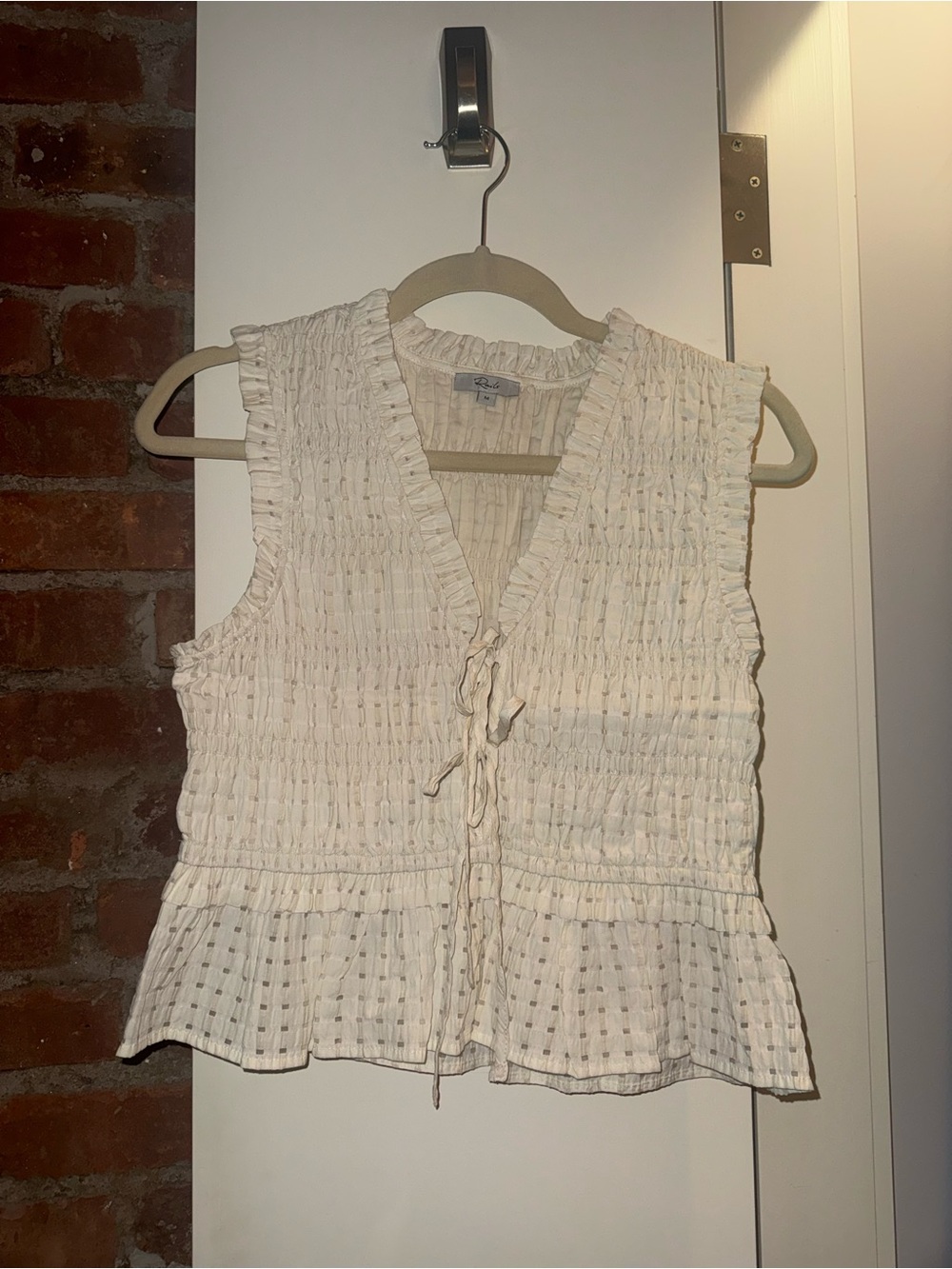 Rails Sleeveless Smocked Tie-Front Peplum Top - Cream